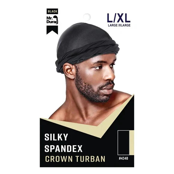 MR. DURAG SPANDEX CROWN TURBAN BLACK