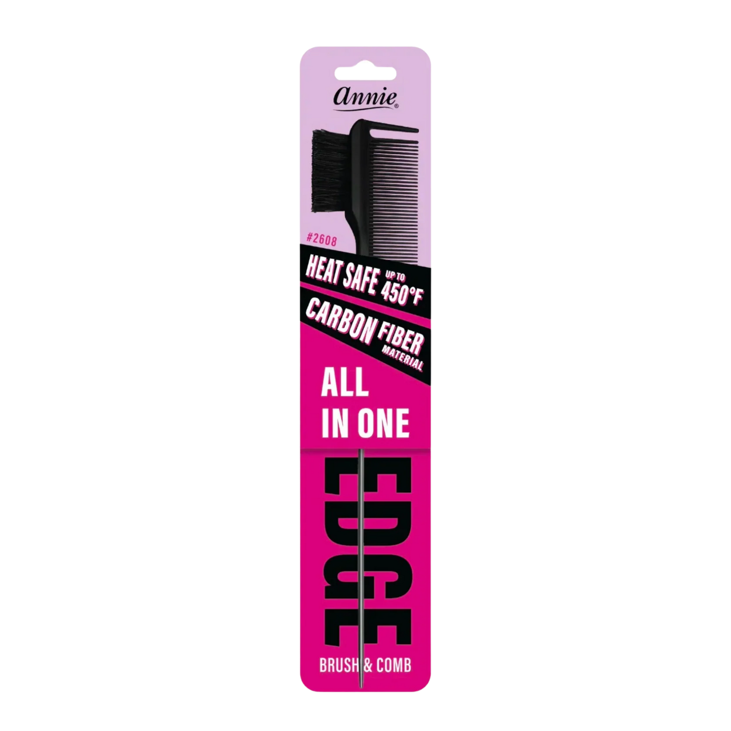Annie All In One Edge Brush Natural Boar Bristle, 1 Count Heat Resistant Section Comb, Black