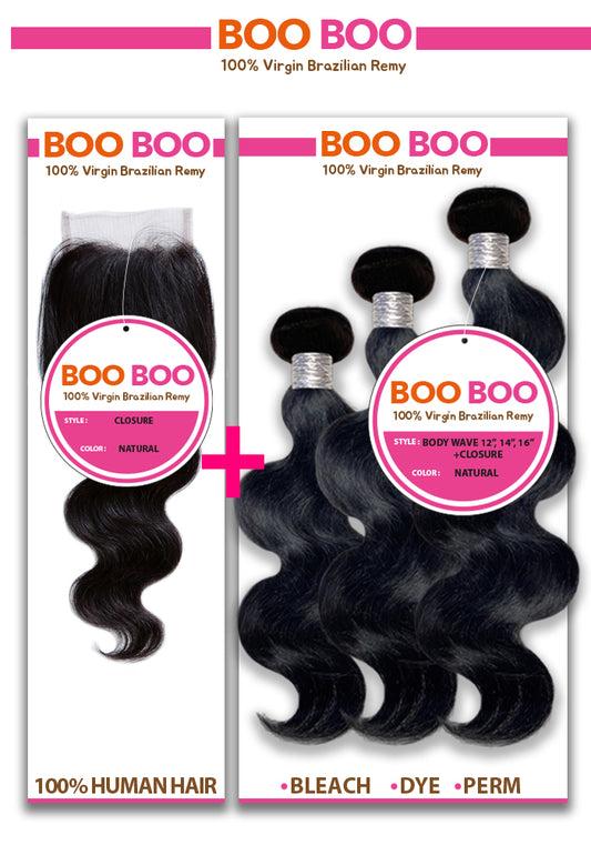 BOOBOO HUMAN HAIR EXTENSION BODY WAVE + CLOSURE
