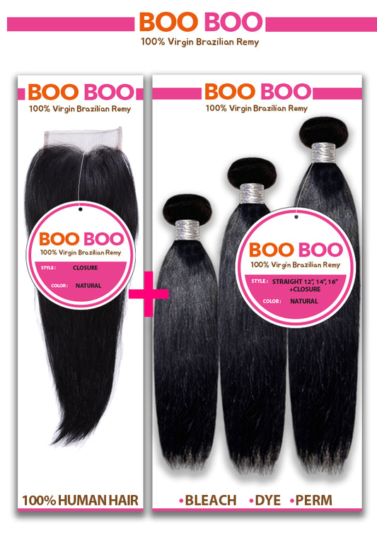BOOBOO HUMAN HAIR EXTENSION STRAIGHT + CLOSURE