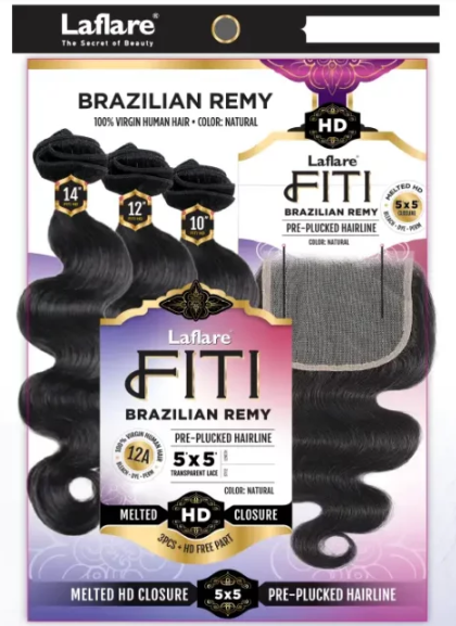 LAFLARE FITI BRAZILLIAN REMY BODY WAVE 3PC BUNDLE + 5X5 CLOSURE