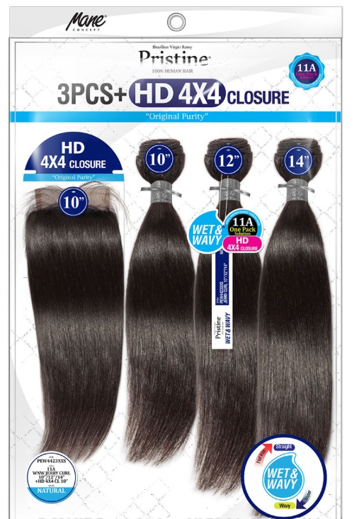 PRISTINE HUMAN HAIR EXTENSION JERRY CURL 3PC + 4X4 CLOSURE