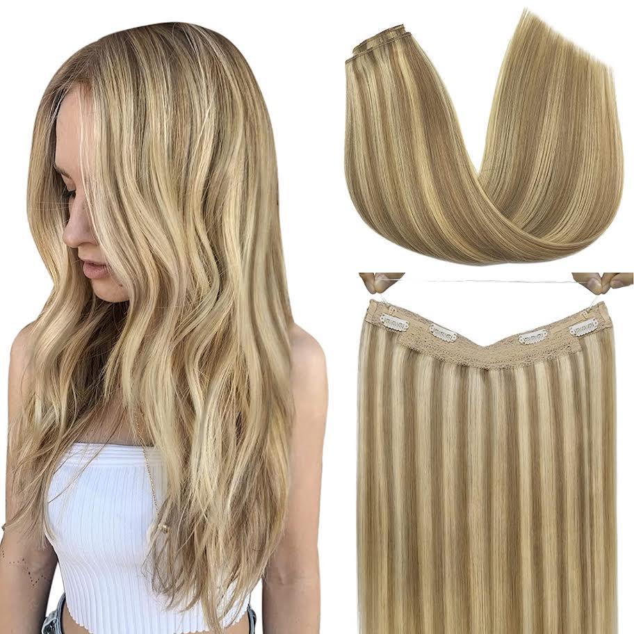 CherryTress Human Hair Halo Hair Extension - Wire Hair extension