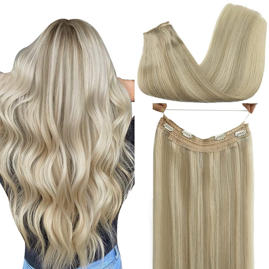 CherryTress Human Hair Halo Hair Extension - Wire Hair extension