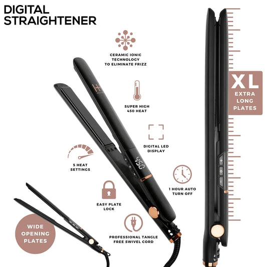 H&H EXTRA LONG CERAMIC PLATE DIGITAL FLAT IRON 1"