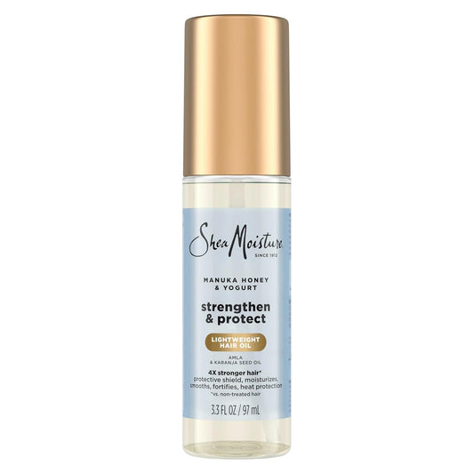 SheaMoisture Strengthen & Protect Hair Oil Manuka Honey & Yogurt Reduces Heat Damage and Protects Hair with an Amla Oil and Manuka Honey Infused Lightweight Formula 3.3fl oz
