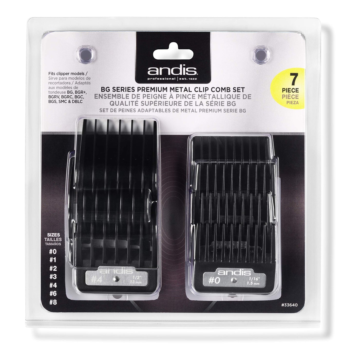 ANDIS COMB 33640 METAL ATTACH CLIP COMB BG 7 PC SET