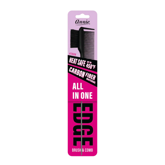 Annie All In One Edge Brush Natural Boar Bristle, 1 Count Heat Resistant Section Comb, Black