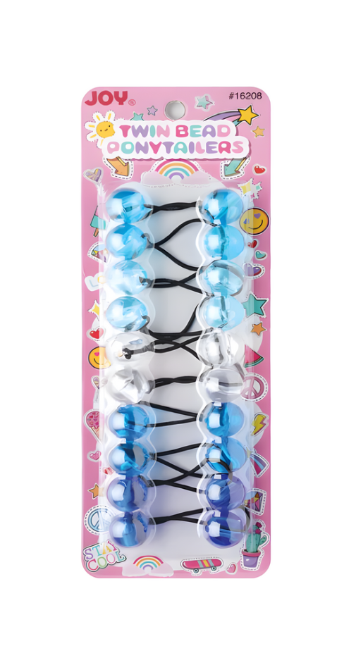 JOY TWIN BEAD PONYTAILERS ASST BLUE