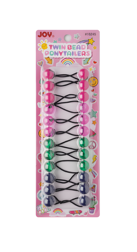 JOY TWIN BEADS PONYTAILERS 16MM 12CT TRANS ASST