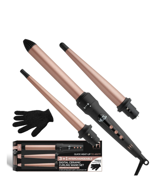 H&H 3 IN 1 DIGITAL CERAMIC CURLING WAND SET