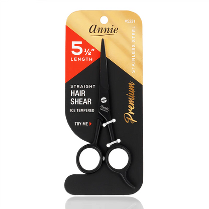 ANNIE STAINLESS STEEL STRAIGHT SHEARS 5.5" MATTE BLACK