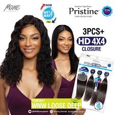 PRISTINE WETNWAVY LOOSE DEEP HUMAN HAIR EXTENSIONS WITH 4X4 CLOSURE NATURAL