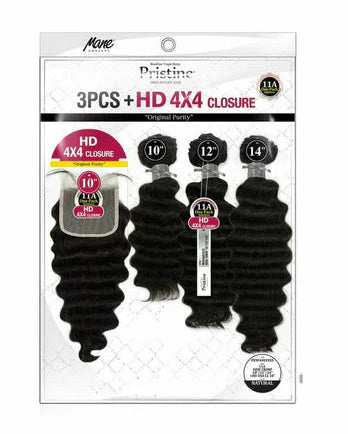 PRISTINE HUMAN HAIR EXTENSIONS 3PCS NEW CRIMP+ 4X4 CLOSURE N. BLACK