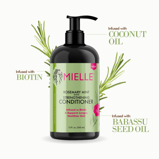 Mielle Rosemary Mint Strengthening Conditioner 12oz for dry and damaged hair with biotin and coconut oil