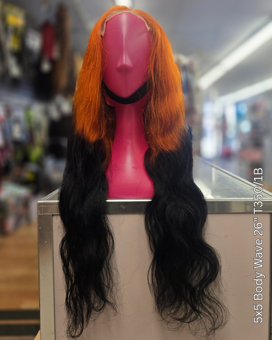 CherryTress 5x5 Human Hair Wigs- Body Wave 26" T350/1B